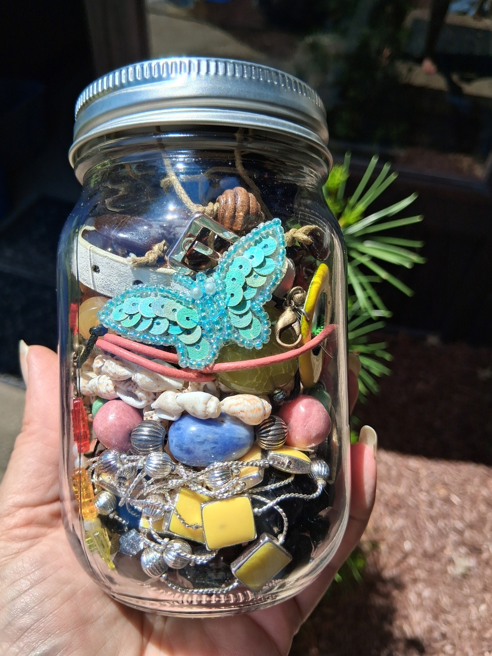 Mystery Jewelry Jar Turquoise Sequin Butterfly Charm Necklace - Unbranded Crafts